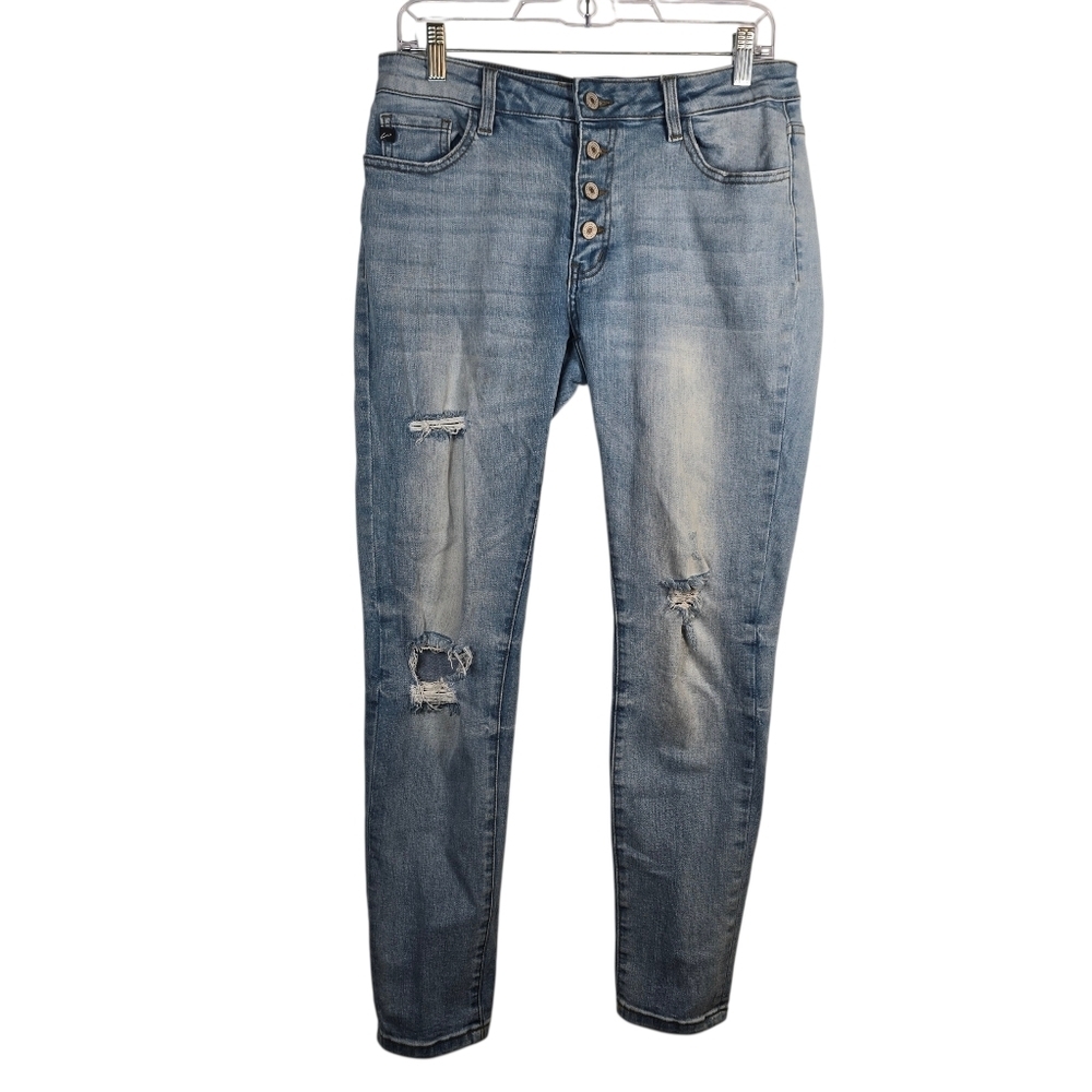 KanCan button fly distressed mid-rise relaxed fit slim leg jeans Size 9/28 Denim